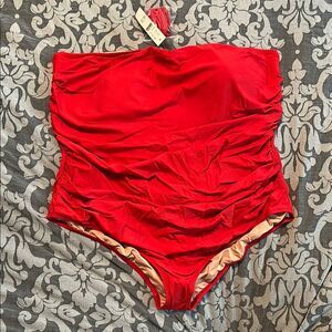 J.Crew Vibrant Red Ruched Swimsuit Sz 24